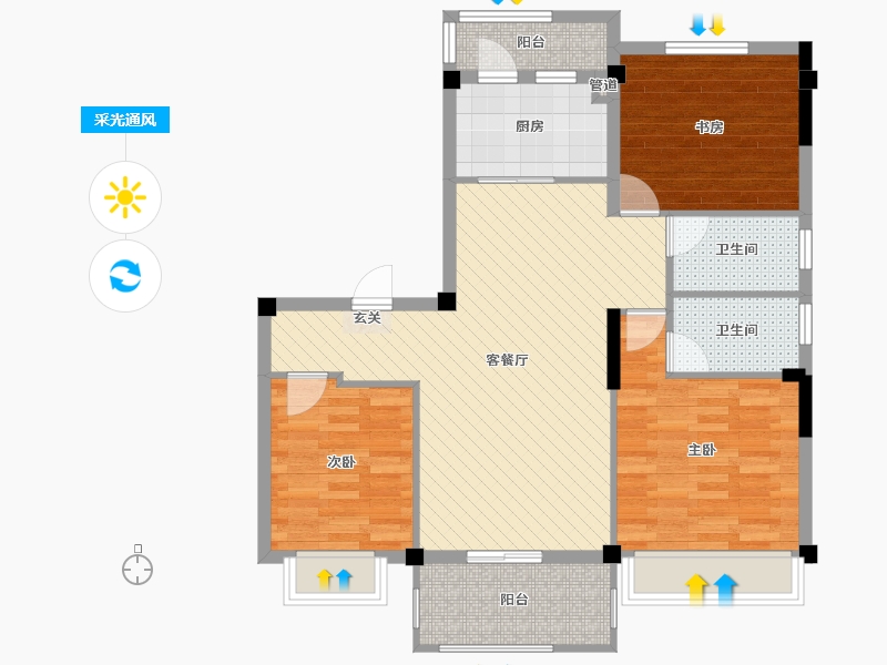 湖北省-荆门市-钟祥碧桂园-87.39-户型库-采光通风