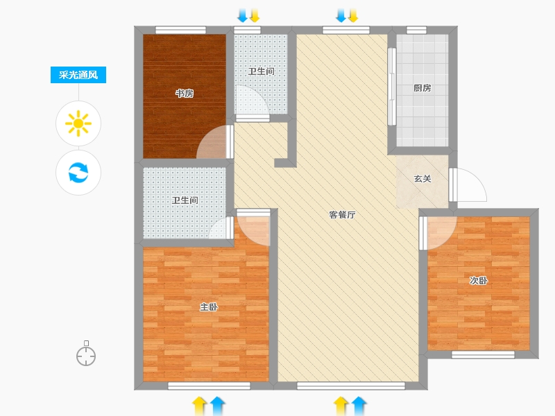 内蒙古自治区-赤峰市-百合国际-95.64-户型库-采光通风