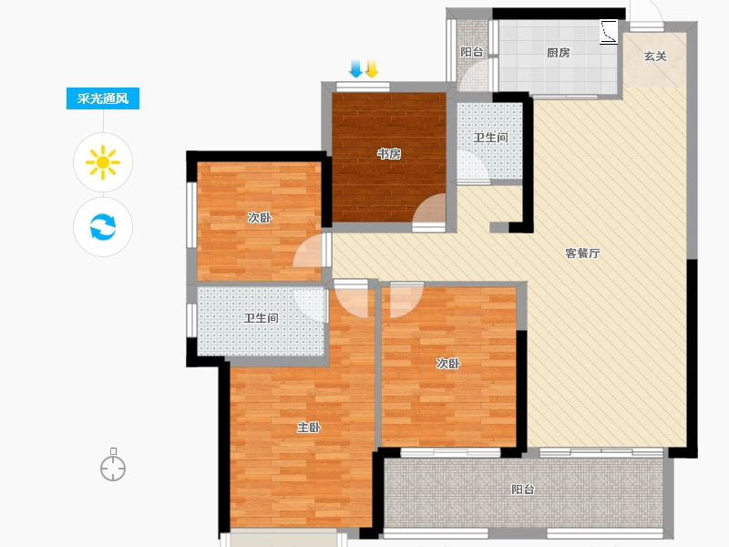 四川省-成都市-金都华庭-105.13-户型库-采光通风