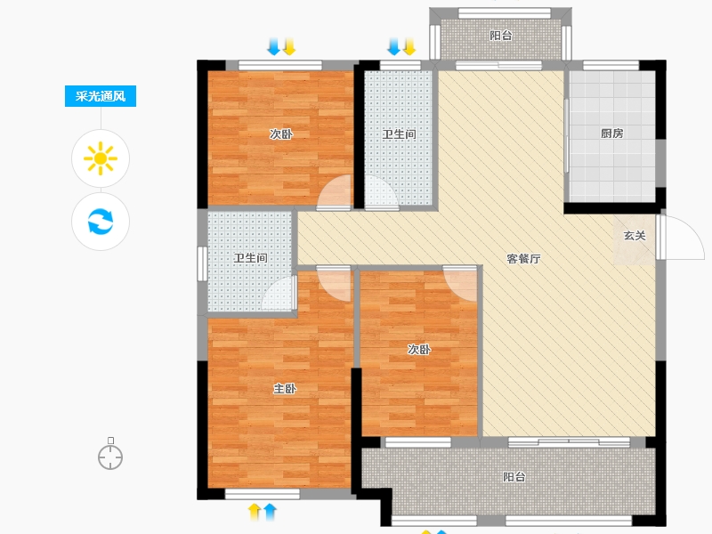 湖北省-黄石市-太阳城-99.43-户型库-采光通风