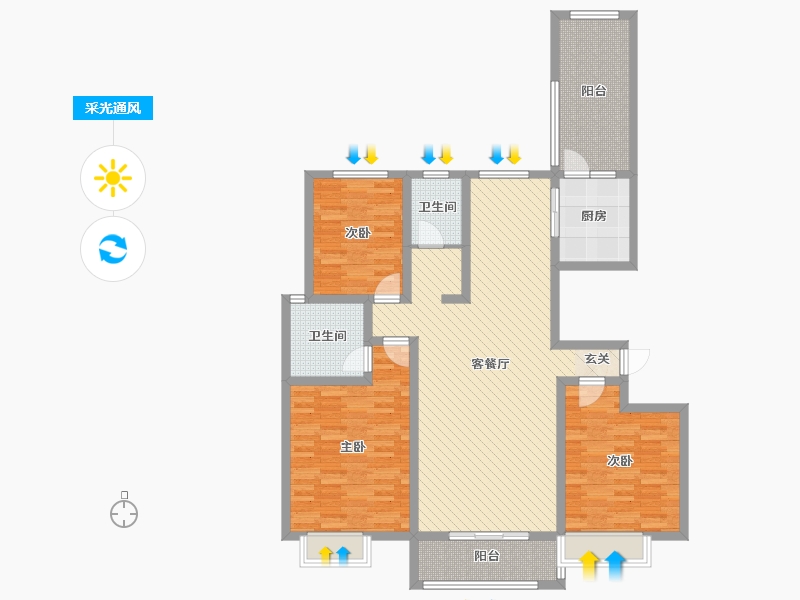 河南省-济源市-沁园春天B区-115.20-户型库-采光通风