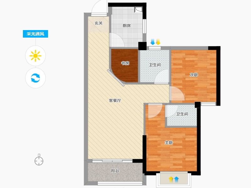 福建省-宁德市-碧桂园-69.60-户型库-采光通风