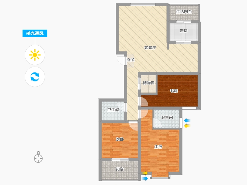 陕西省-咸阳市-颐和名居-90.41-户型库-采光通风