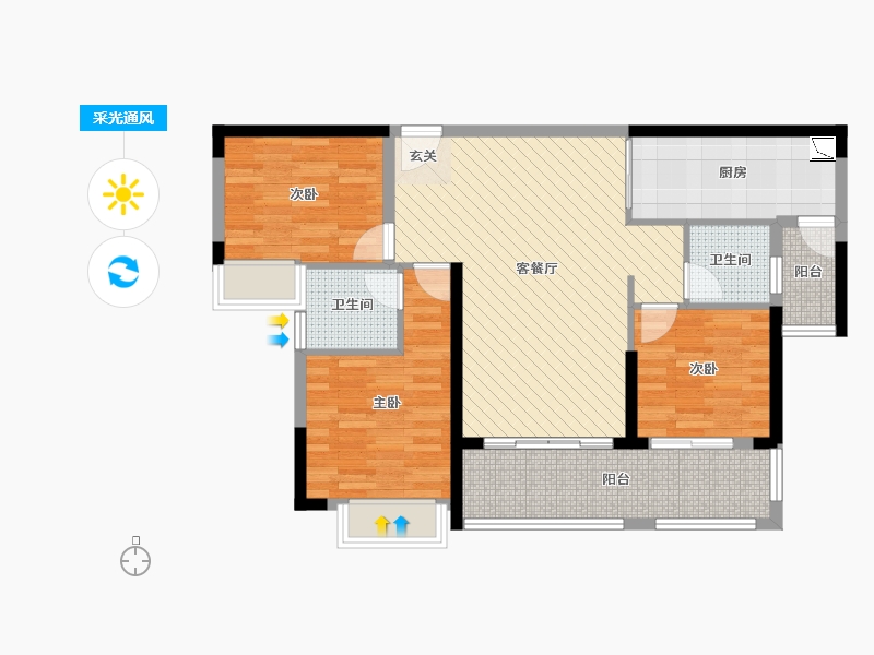 广东省-广州市-绿湖国际-85.00-户型库-采光通风