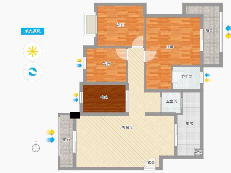 湖北省-武汉市-韵湖春晓-105.60-户型库-采光通风