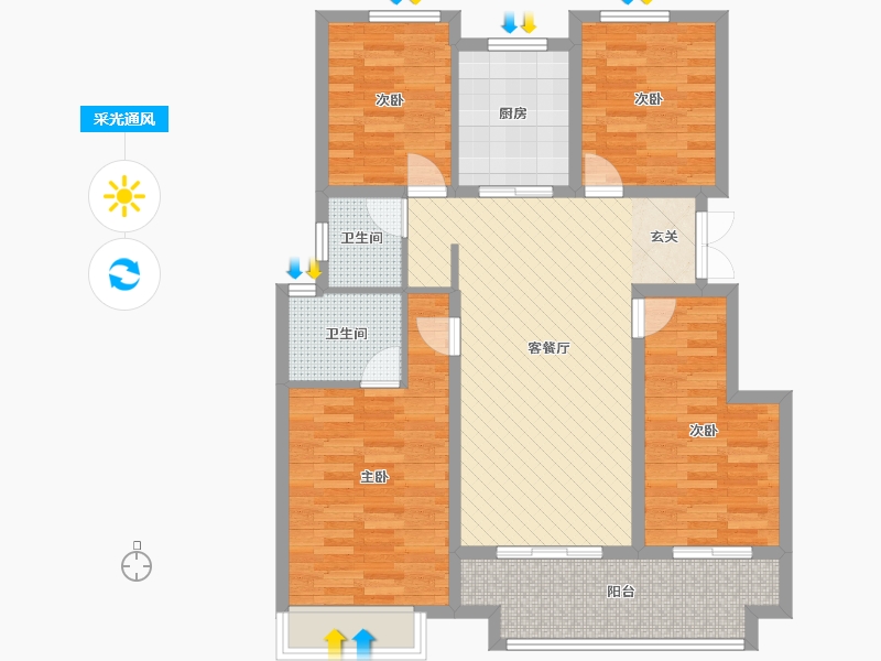 安徽省-滁州市-弘阳时光澜庭-95.88-户型库-采光通风