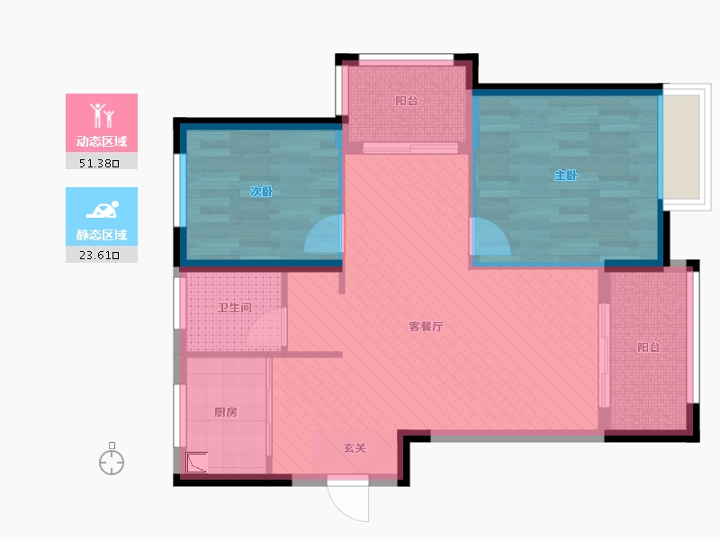 甬樾湾2室2厅1卫1厨87.00㎡户型图