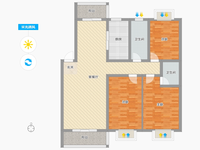 湖南省-衡阳市-顺心花苑-107.72-户型库-采光通风