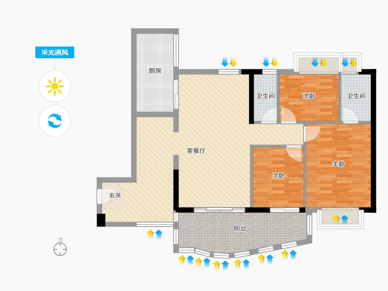 广东省-广州市-富力千禧花园-96.84-户型库-采光通风