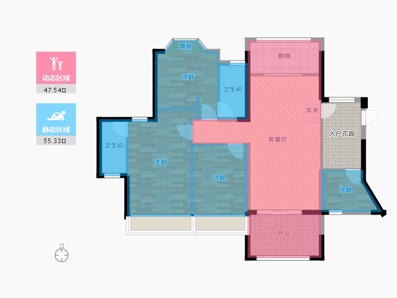 广东省-佛山市-东湖洲花园-98.20-户型库-动静分区