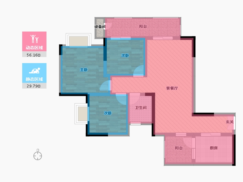 重庆-重庆市-渝开发格莱美城-74.18-户型库-动静分区