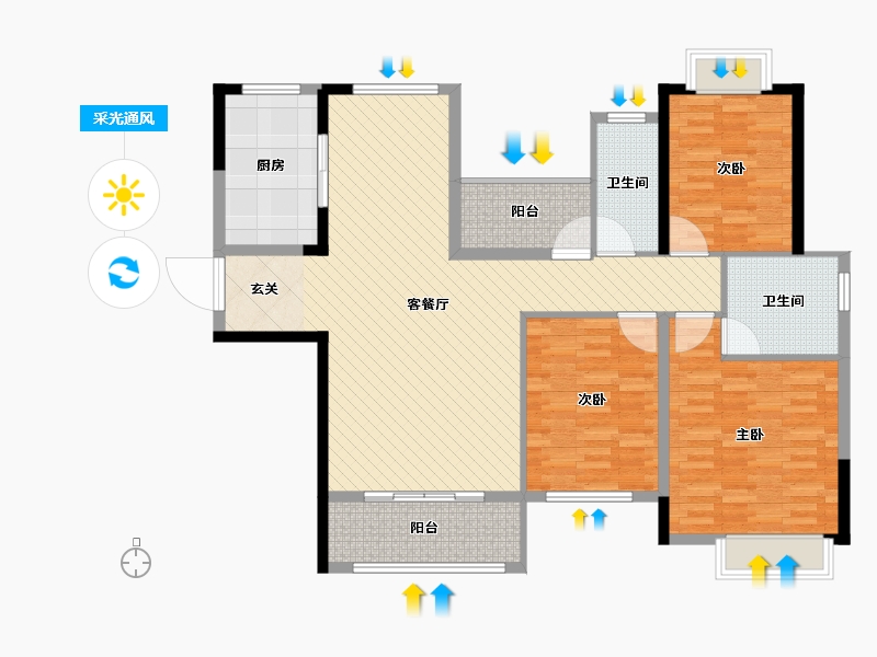 湖北省-潜江市-中心花园-120.00-户型库-采光通风