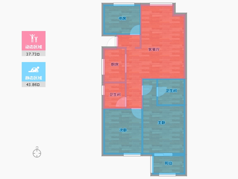 浙江省-杭州市-天城府天著89m²-73.71-户型库-动静分区