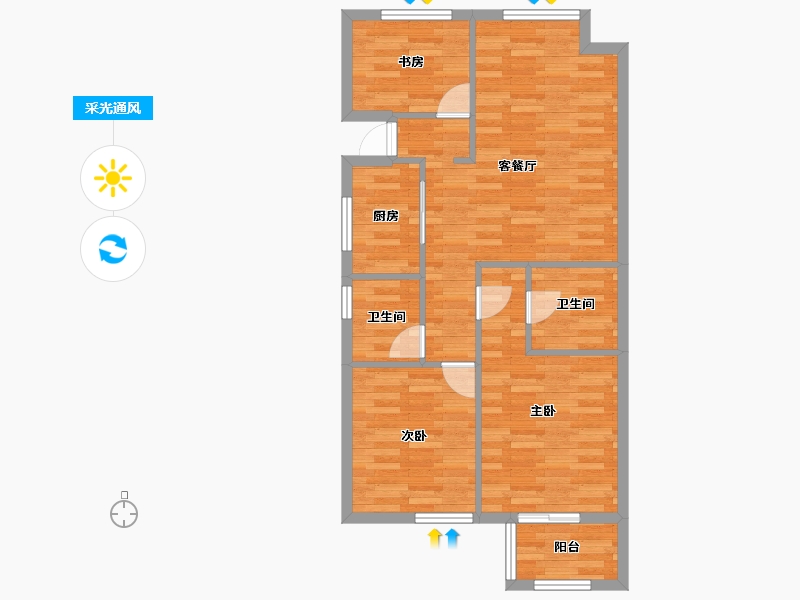 浙江省-杭州市-天城府天著89m²-73.71-户型库-采光通风