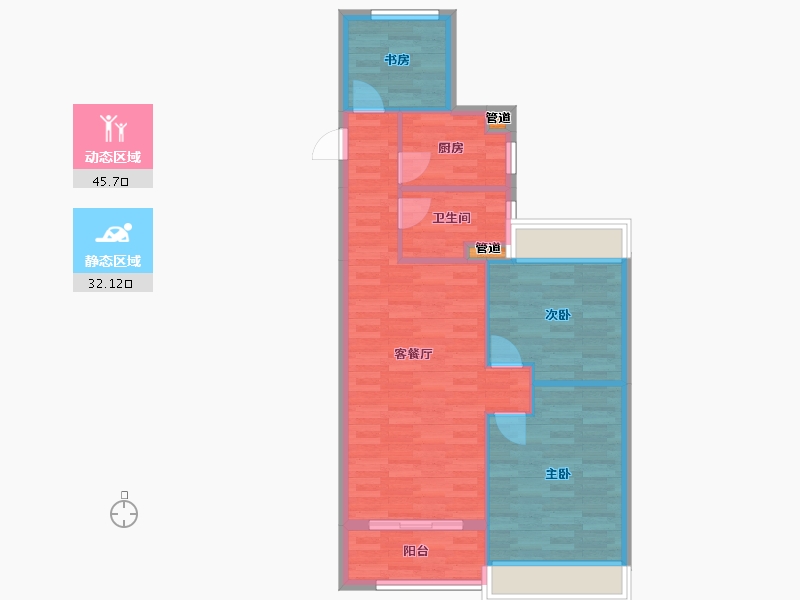 浙江省-杭州市-天城府天著87m²-70.86-户型库-动静分区