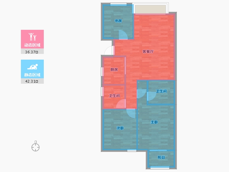 浙江省-杭州市-天城府天著90m²-71.16-户型库-动静分区