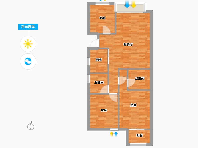 浙江省-杭州市-天城府天著90m²-71.16-户型库-采光通风