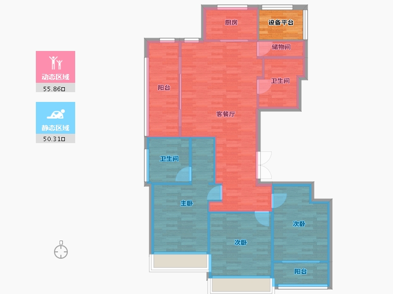 浙江省-杭州市-御东方138m²-100.70-户型库-动静分区