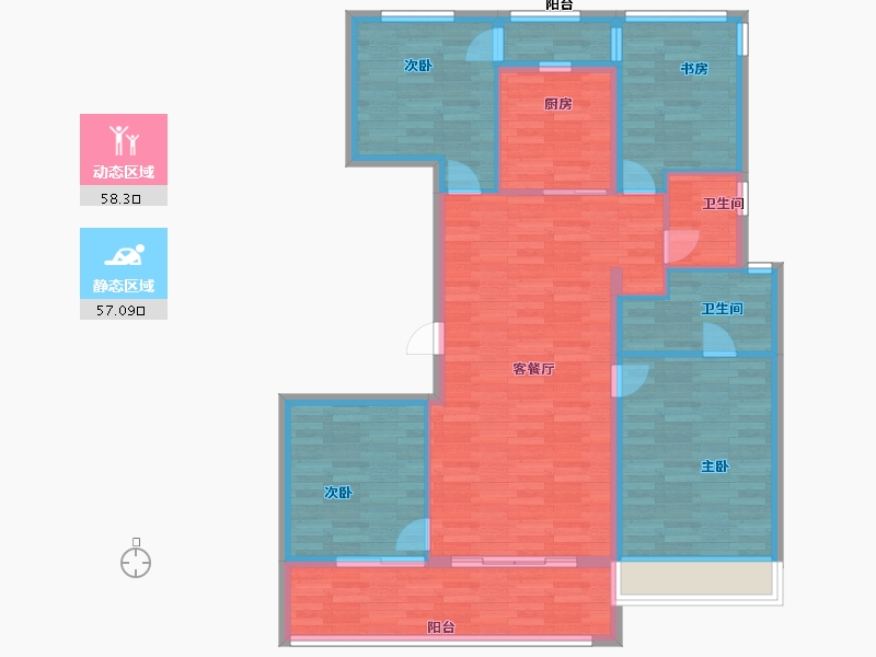 浙江省-杭州市-华侨城芳菲与城130m²-104.00-户型库-动静分区