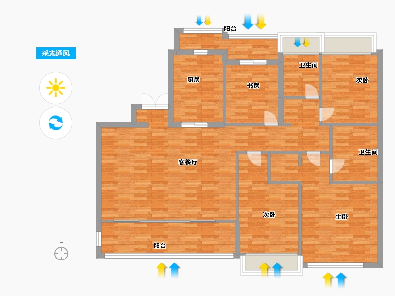 浙江省-杭州市-花语天境府149m²-119.20-户型库-采光通风