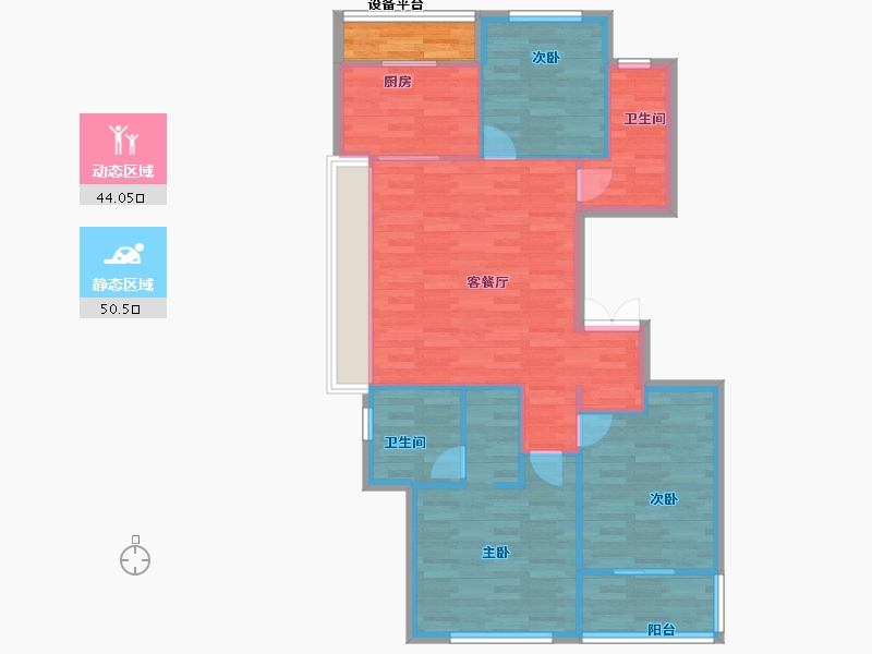 浙江省-杭州市-花语天境府111m²-88.80-户型库-动静分区