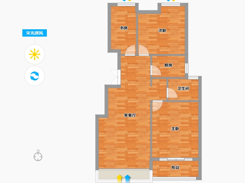 浙江省-杭州市-绿城天语山居2幢101m²-79.33-户型库-采光通风