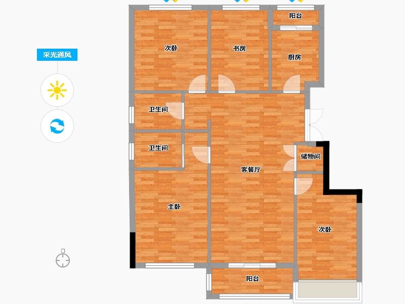 浙江省-杭州市-绿城天语山居2幢131m²-107.94-户型库-采光通风