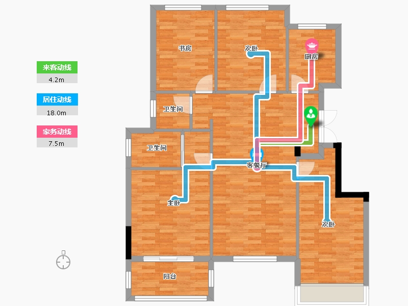 浙江省-杭州市-绿城天语山居1幢,2幢132m²-105.65-户型库-动静线