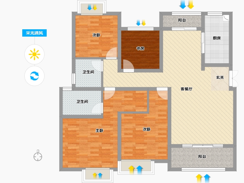 重庆-重庆市-壁山欧鹏御府-111.31-户型库-采光通风