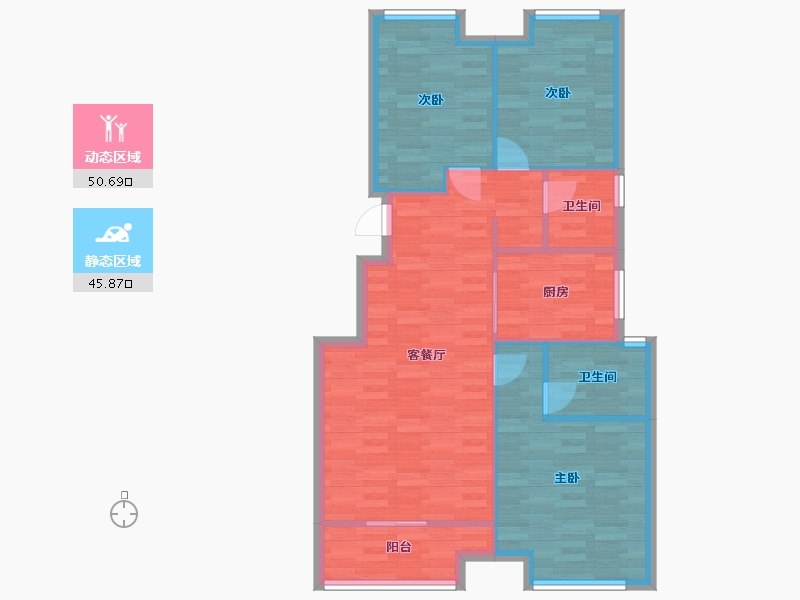 浙江省-杭州市-万科君望B115幢，20号楼108m2-87.87-户型库-动静分区