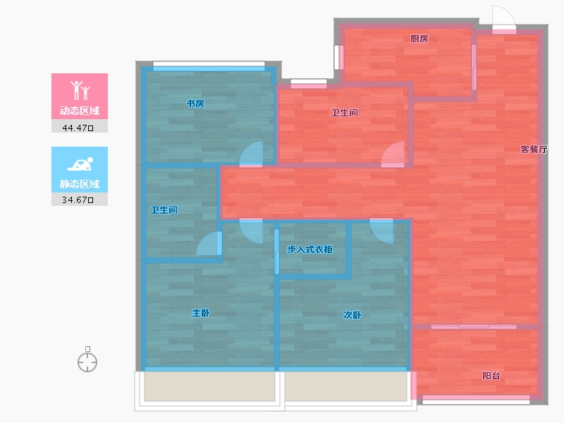 浙江省-杭州市-佳源优樾1号楼,2号楼,3号楼,5号楼,4号楼,6号楼89m²-71.20-户型库-动静分区