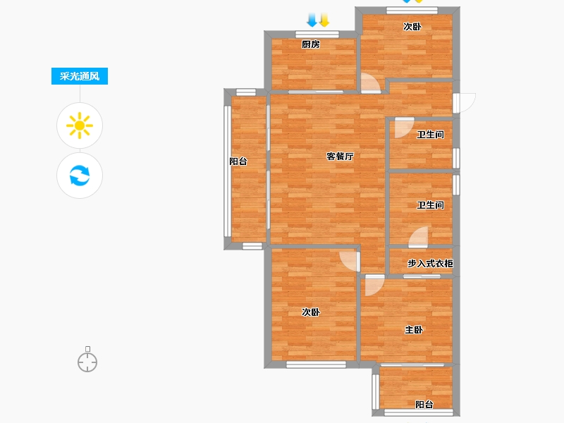 浙江省-杭州市-旭辉东原吴越府97m²-77.60-户型库-采光通风