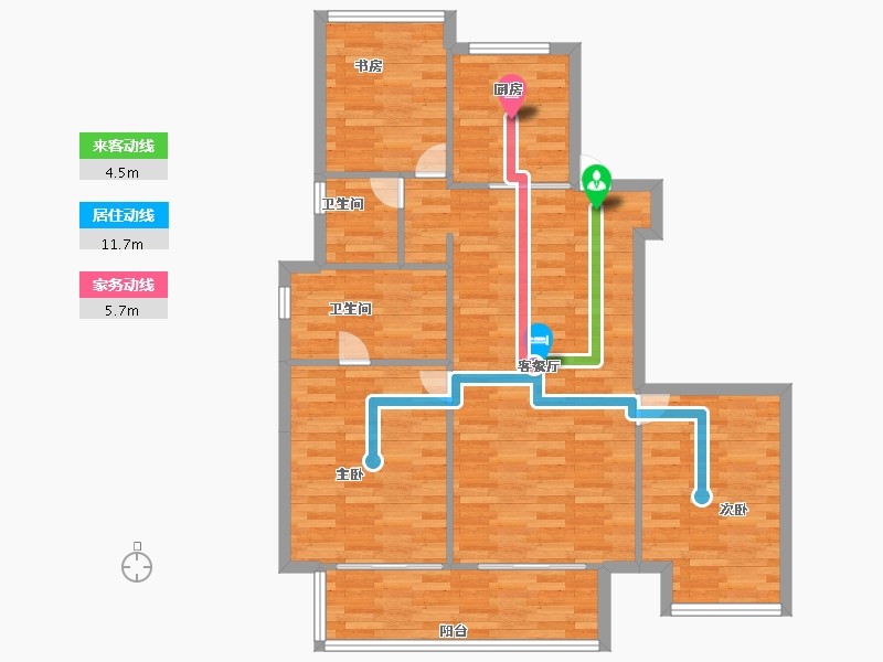 浙江省-杭州市-天阳云栖梅林建面117m²-93.60-户型库-动静线