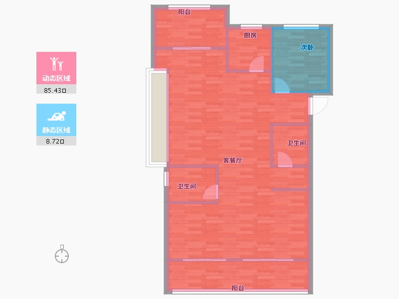 浙江省-杭州市-绿地亚洲公园1号楼,2号楼,3号楼,12号楼,17号楼108m²-86.40-户型库-动静分区