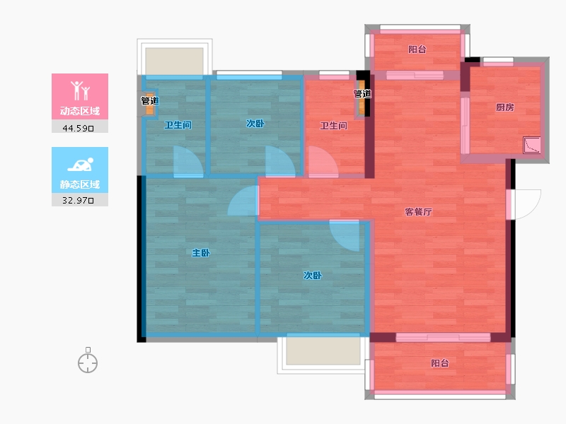 广东省-广州市-金科集美御峰2-4栋95m²-69.25-户型库-动静分区