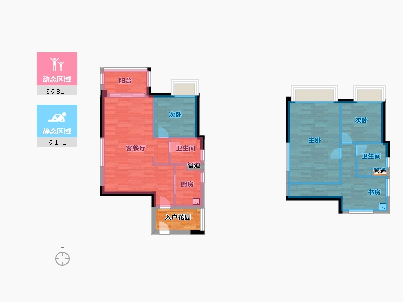 广东省-广州市-保利半岛9栋97m²-77.59-户型库-动静分区