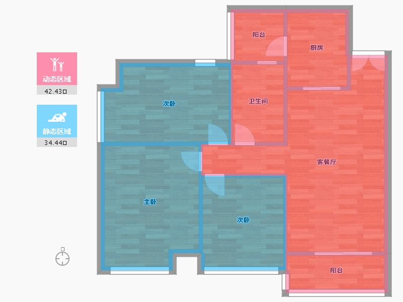 广东省-广州市-广晟圣淘沙87m²-69.60-户型库-动静分区