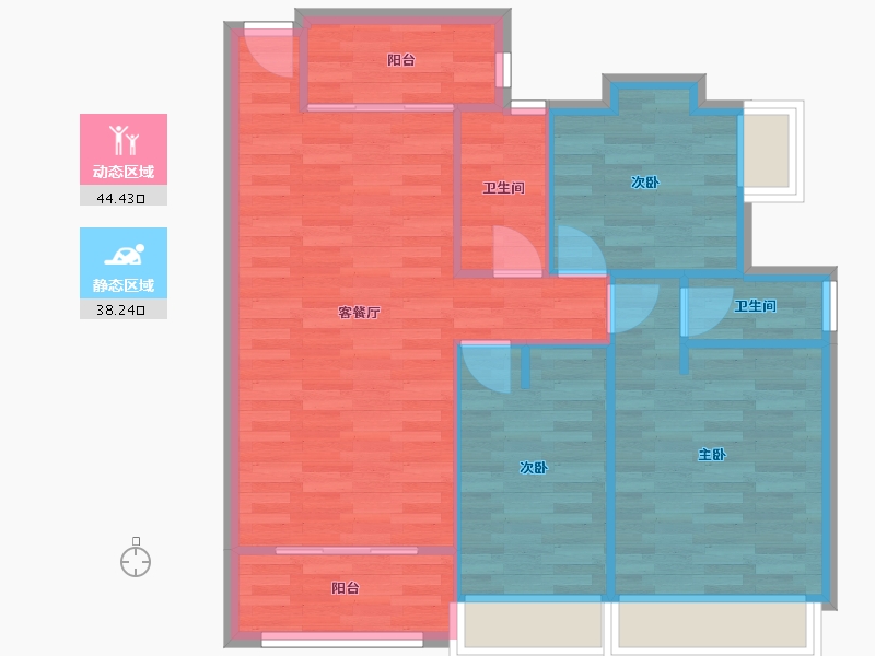 广东省-广州市-景业东湖洲豪园8号楼,9号楼95m²-75.16-户型库-动静分区