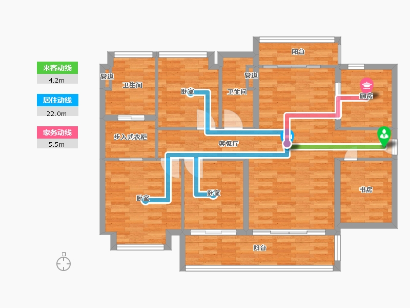 广东省-广州市-南沙水恋2号楼,4号楼128m²-102.40-户型库-动静线