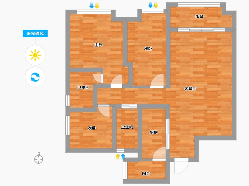 广东省-广州市-中央郡2栋92m²-73.59-户型库-采光通风