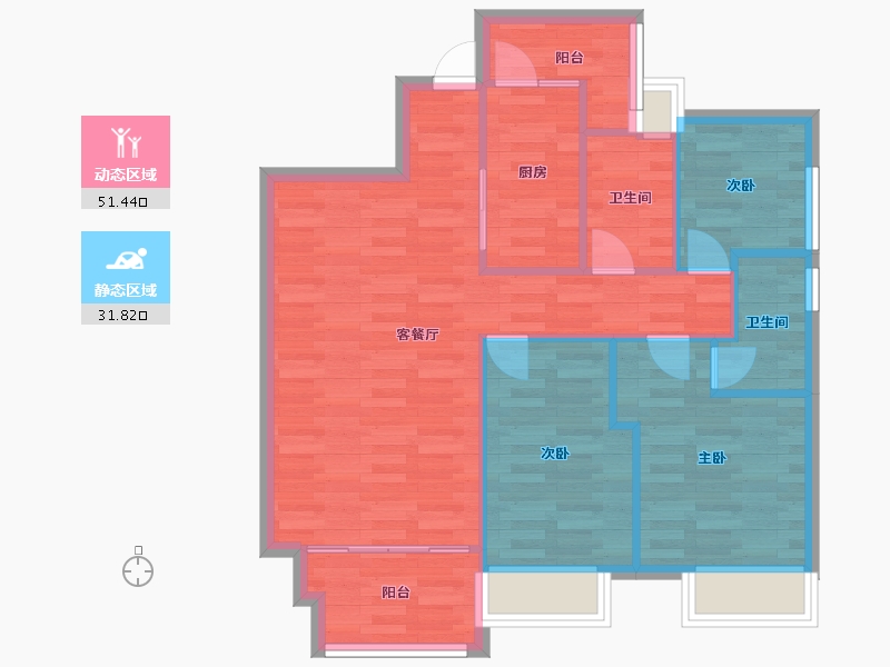 广东省-广州市-中央郡3-4栋94m²-75.20-户型库-动静分区