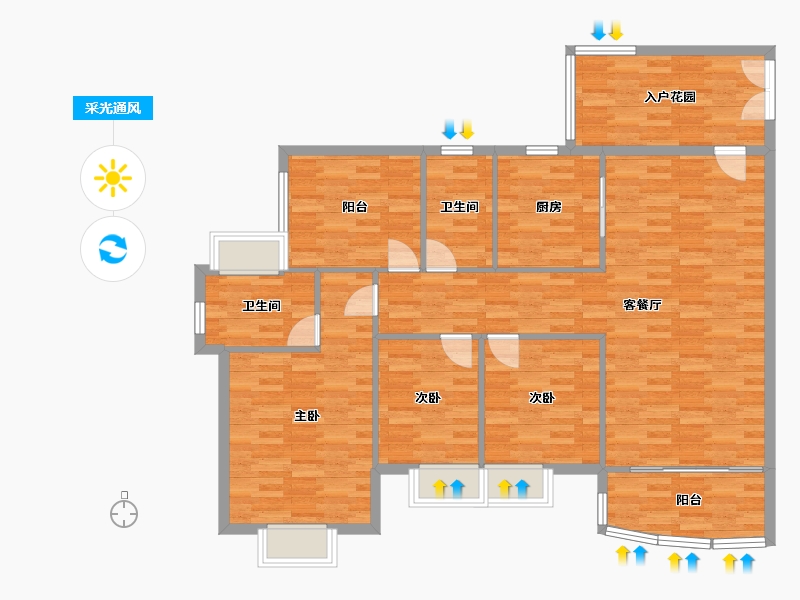 广东省-广州市-星河山海湾G14栋136m²-120.92-户型库-采光通风