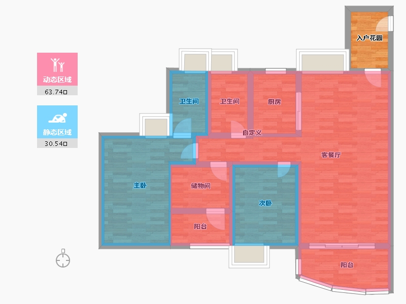 广东省-广州市-星河山海湾G24栋,G23栋,G25栋110m²-87.55-户型库-动静分区