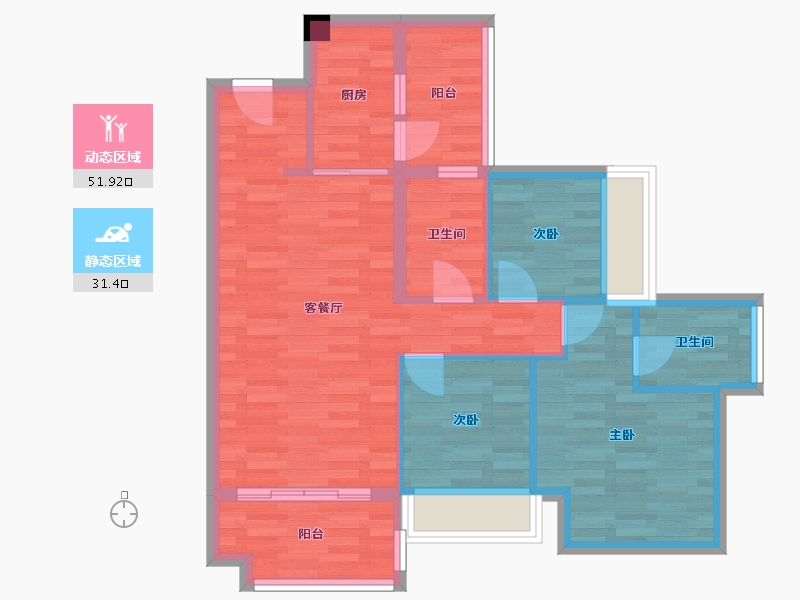 广东省-广州市-尊悦台4号楼96m²-74.27-户型库-动静分区