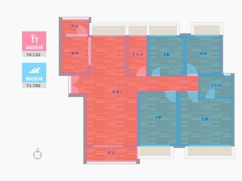 广东省-广州市-珠江源昌花园B2栋122m²-97.61-户型库-动静分区