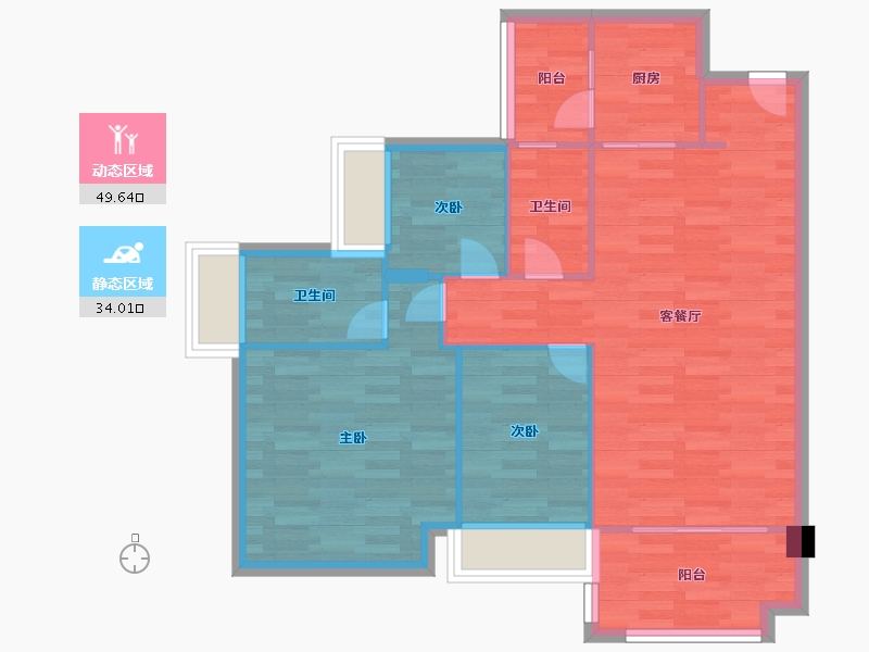 广东省-广州市-尊悦台4号楼95m²-76.00-户型库-动静分区