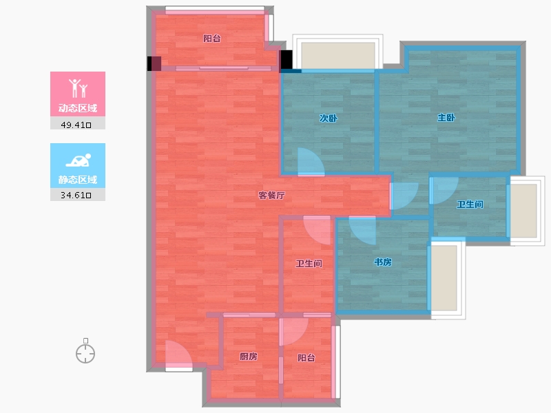 广东省-广州市-尊悦台4号楼95m²-76.01-户型库-动静分区