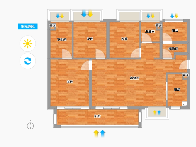 广东省-广州市-金科博翠明珠107m²-85.60-户型库-采光通风