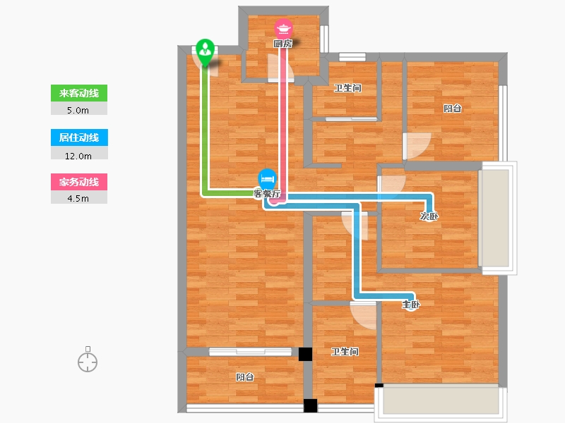 广东省-广州市-柳岸晓风96m²-76.80-户型库-动静线