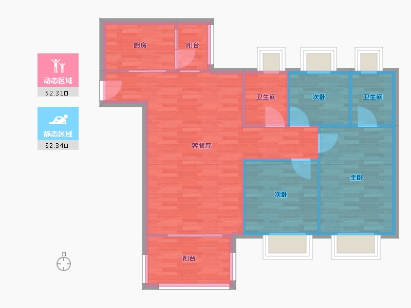 广东省-广州市-时代绿庭山语1座3座,4座96m²-76.80-户型库-动静分区